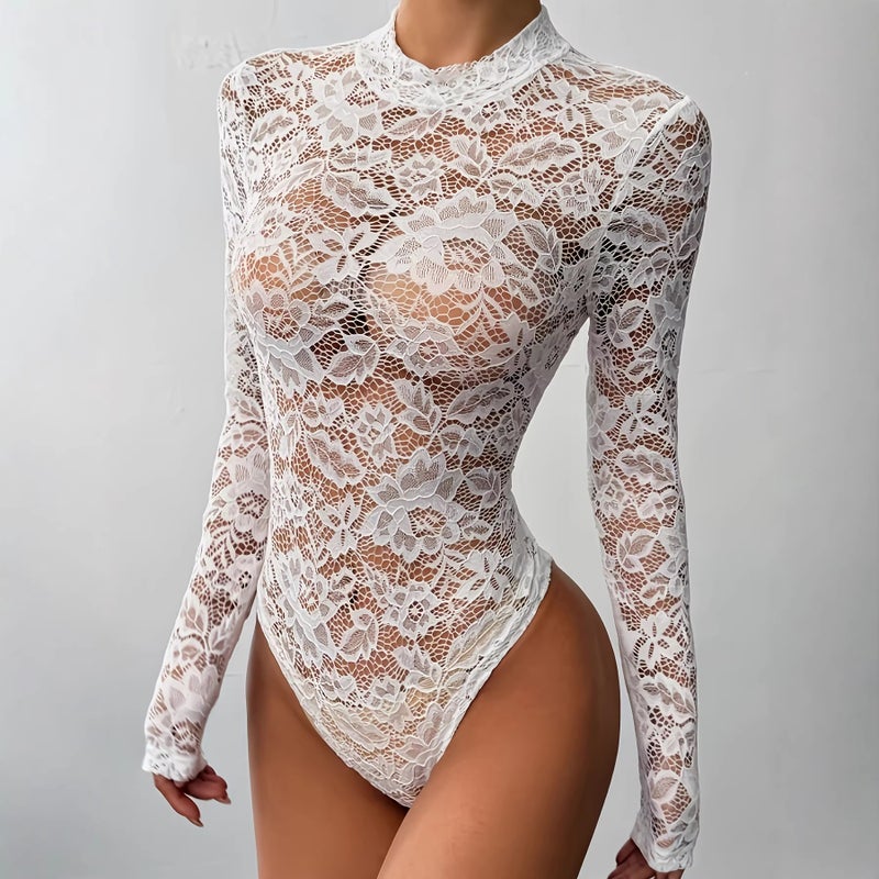 جمبسوت نسائي دانتيل بقصة ضيقة وأكمام طويلة وخصر عالي - Image 3