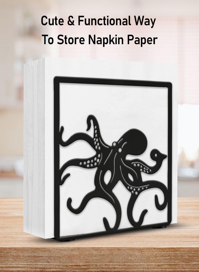 Wigag Octopus Napkin Holder for Table Countertops, Matte Black Decorative Standing Napkin Dispenser for Kitchen Dining Outdoor, Farmhouse Metal Paper Cocktail Napkin Storage Holder - Image 2