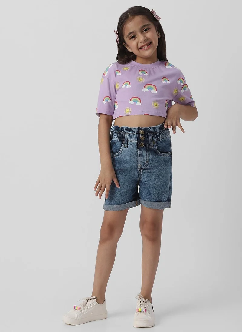 Nautinati Girls Cotton Combo Set of Crop Top and Denim Shorts