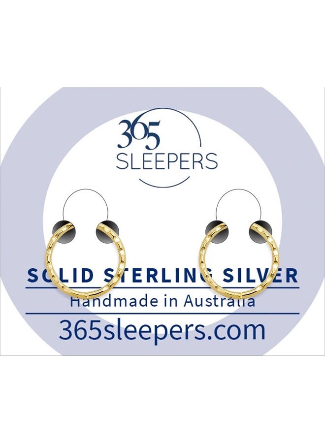 365 Sleepers 365 SLEEPERS Gold Plated Sterling Silver Faceted Hinged Hoop Sleeper Earrings - Hand Made In Australia - Nickel Free Hypoallergenic - 8mm - 10mm - 12mm - 14mm - Image 2