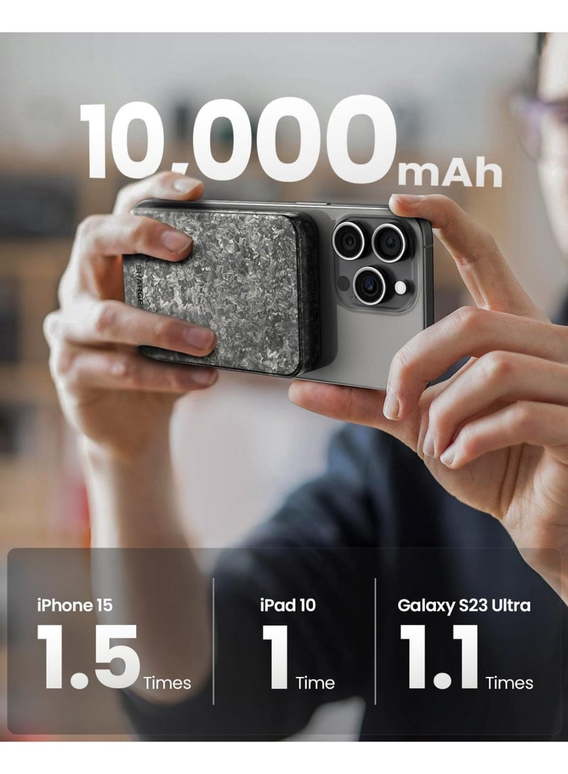 sharge CarbonMag Magsafe Portable Charger 10000mAh Qi2 Certified Carbon Fiber Magnetic Lightweight PD20W for iPhone 17/16/15/14/13/12 Series - Black - Image 5