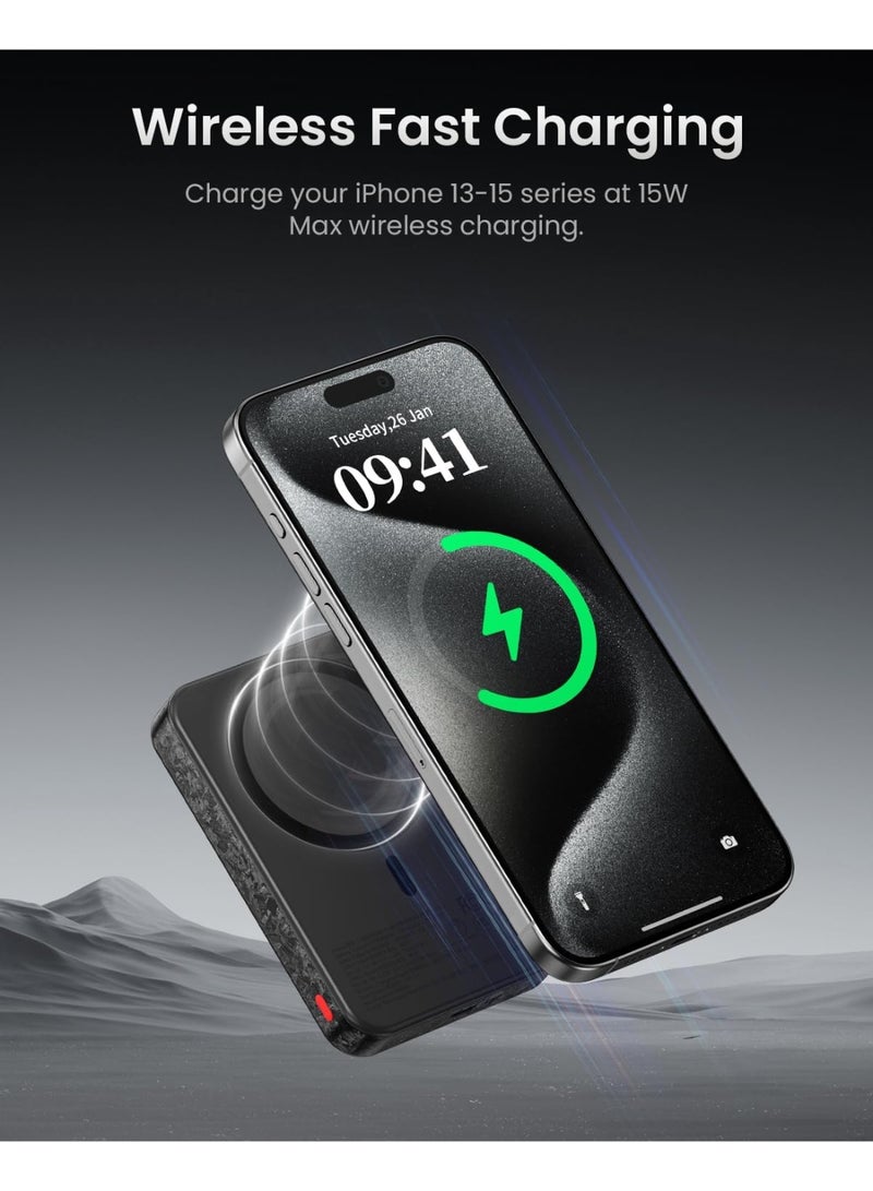 sharge CarbonMag Magsafe Portable Charger 10000mAh Qi2 Certified Carbon Fiber Magnetic Lightweight PD20W for iPhone 17/16/15/14/13/12 Series - Black - Image 4