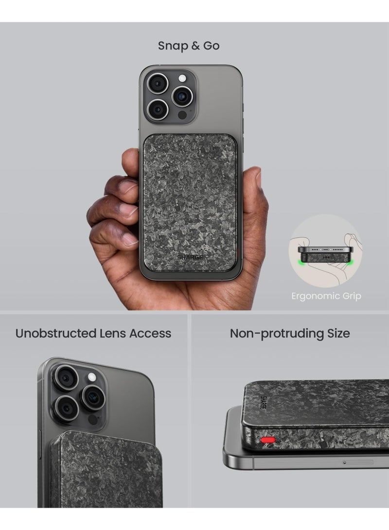 sharge CarbonMag Magsafe Portable Charger 10000mAh Qi2 Certified Carbon Fiber Magnetic Lightweight PD20W for iPhone 17/16/15/14/13/12 Series - Black - Image 3