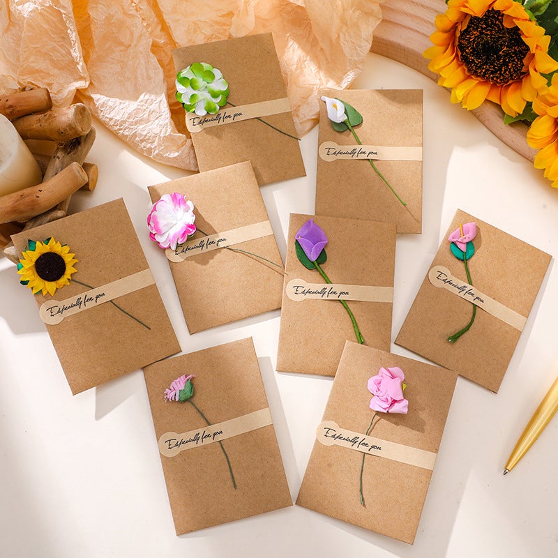 Creative Diy Vintage Kraft Paper Small Dried Flower Greeting Card Teacher Mother'S Day Greeting Card Birthday Valentine'S Day Card - Image 2