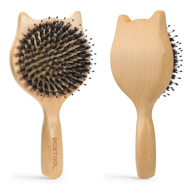 Hair Brush BESTOOL Small Travel Hair Brushes for Women Men or Kids Wooden Toddler Boar Bristle Hair Brush for Detangling Defrizz Distribute Oil Natural