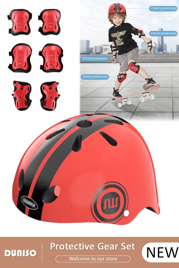 DUNISO 7-Piece Kids Safety Sports Gear Set Include A Pair of Knee Pads Elbow Guard Palm Protector and A Helmet for Outdoor Sports Skateboard Roller Skating - Image 1