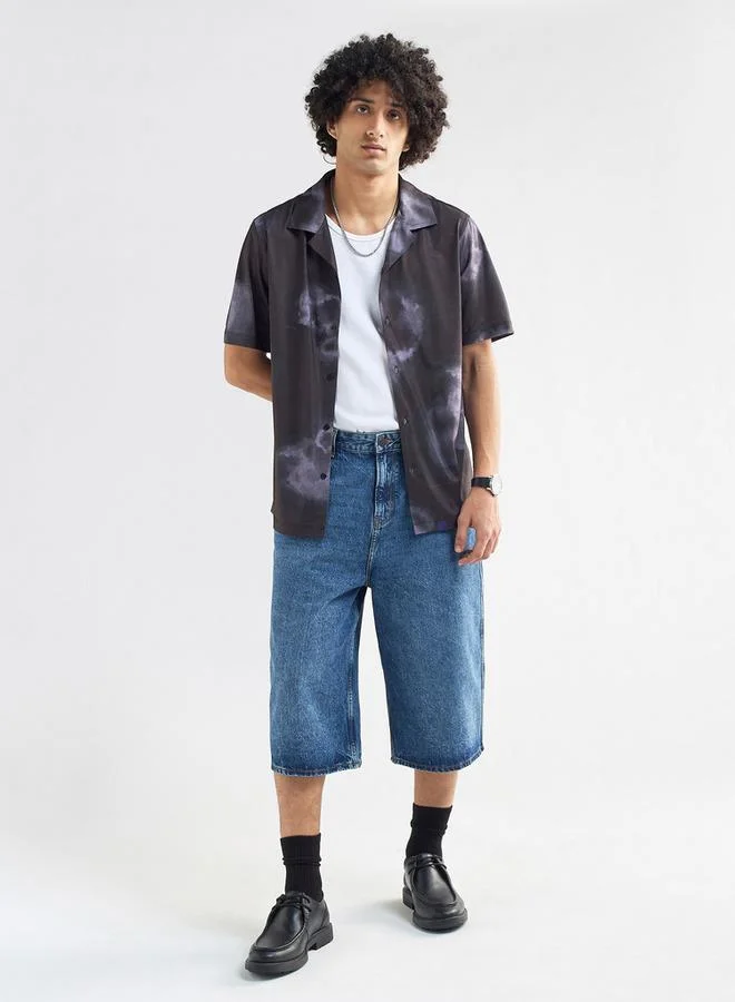 سبلاش فيڤ قميص بياقة كامب وأكمام قصيرة وطبعات