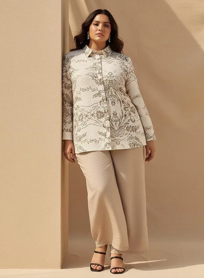Ulla Popken Ulla Popken Relaxed Fit Viscose Printed Shirt