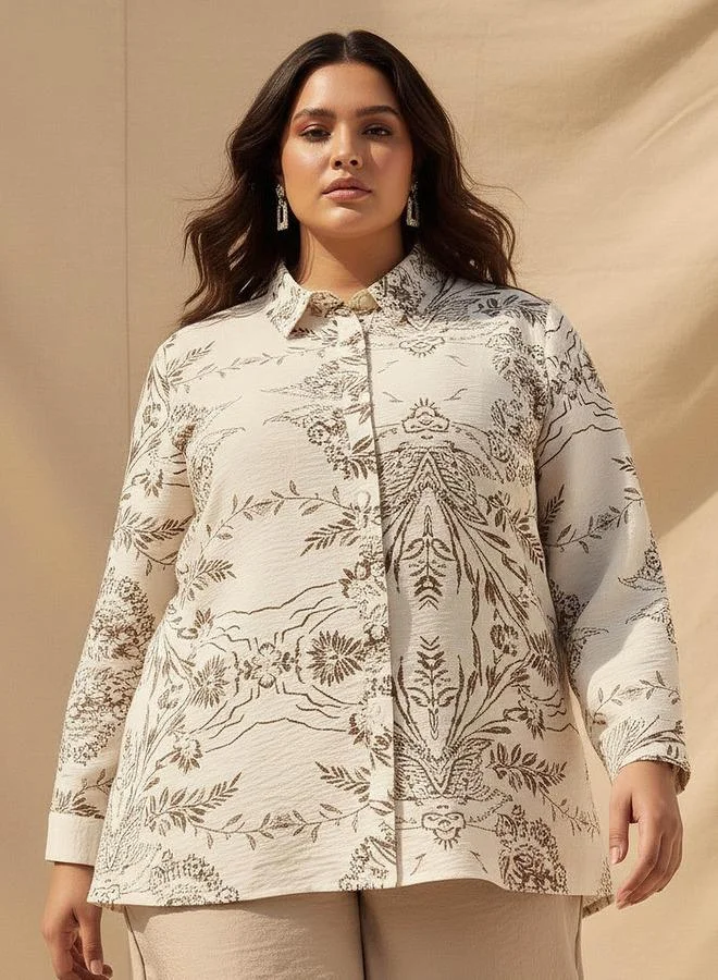 Ulla Popken Ulla Popken Relaxed Fit Viscose Printed Shirt