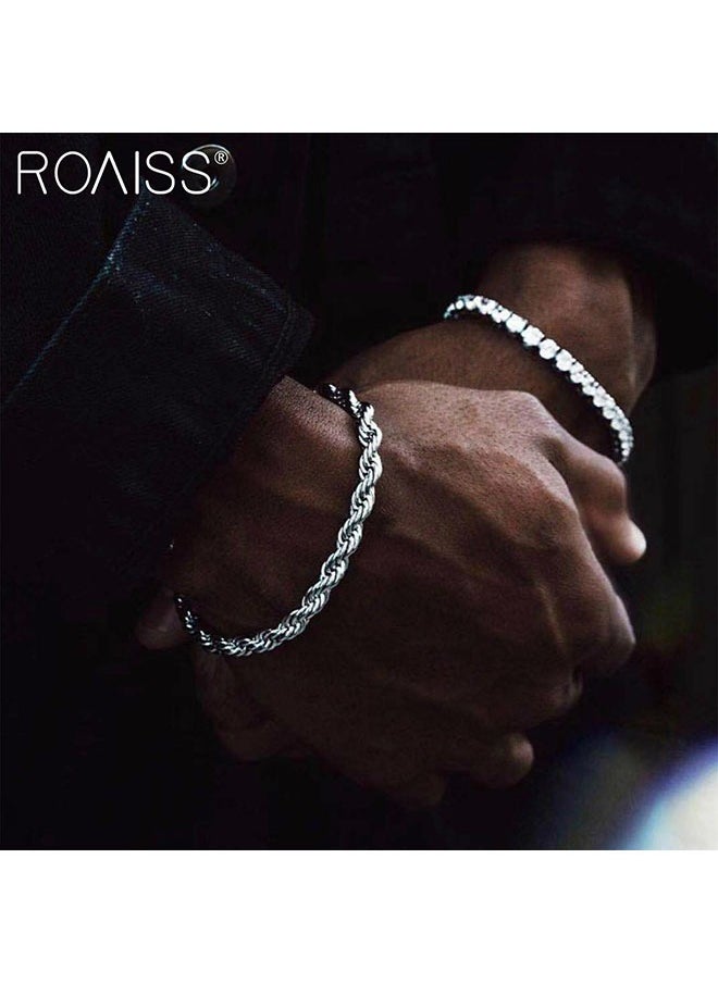 roaiss - 2-Piece Unisex Bracelet Set Stainless Steel Twisted Style Gold And Silver Bracelets For Couples - Image 1
