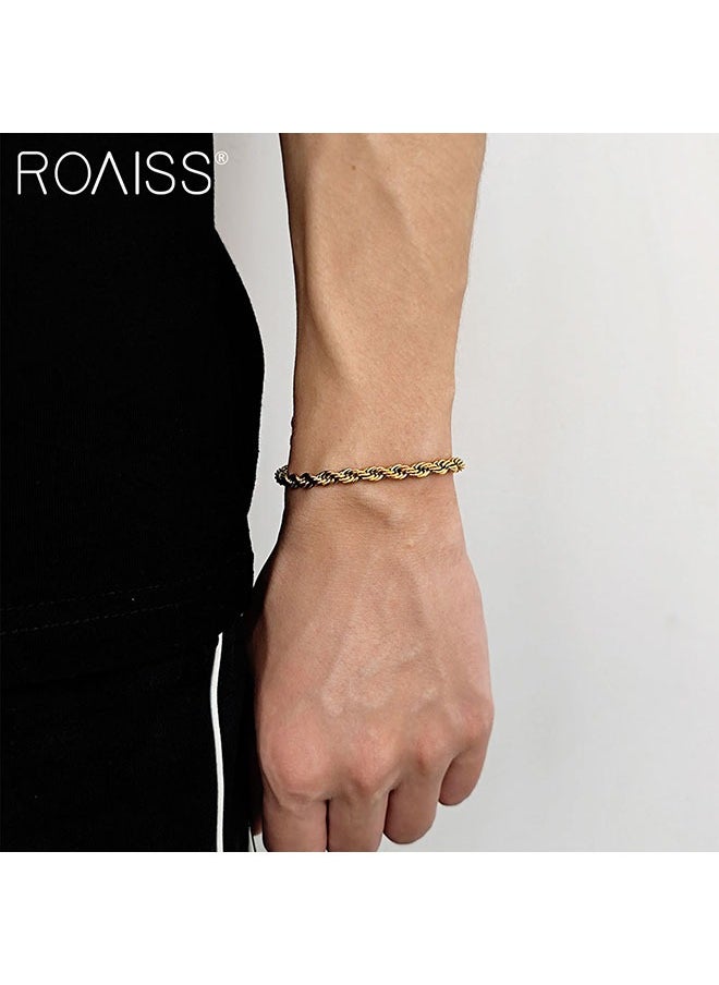 roaiss - 2-Piece Unisex Bracelet Set Stainless Steel Twisted Style Gold And Silver Bracelets For Couples - Image 1