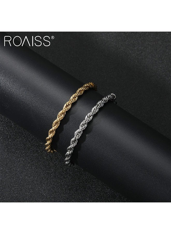 roaiss 2-Piece Unisex Bracelet Set Stainless Steel Twisted Style Gold And Silver Bracelets For Couples  - Image 2