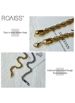 roaiss 2-Piece Unisex Bracelet Set Stainless Steel Twisted Style Gold And Silver Bracelets For Couples  - Image 3