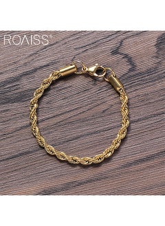 roaiss 2-Piece Unisex Bracelet Set Stainless Steel Twisted Style Gold And Silver Bracelets For Couples  - Image 5