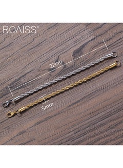 roaiss 2-Piece Unisex Bracelet Set Stainless Steel Twisted Style Gold And Silver Bracelets For Couples  - Image 4