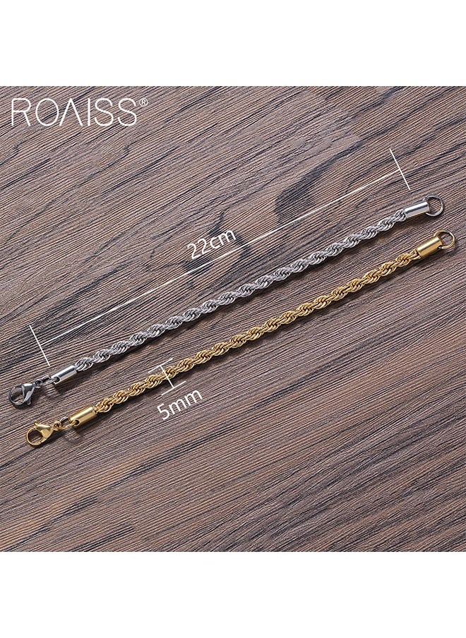 roaiss 2-Piece Unisex Bracelet Set Stainless Steel Twisted Style Gold And Silver Bracelets For Couples  - Image 4