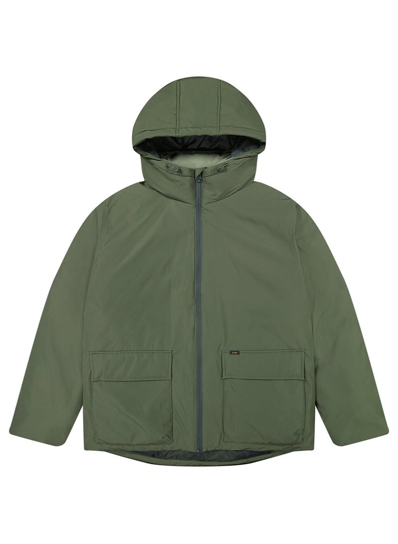 Lee Men’s Hooded Short Puffer Jacket Olive Gray | Regular Fit, Warm Padded Winter Jacket with Hood | Water-Resistant Outerwear for Everyday Wear - Image 5