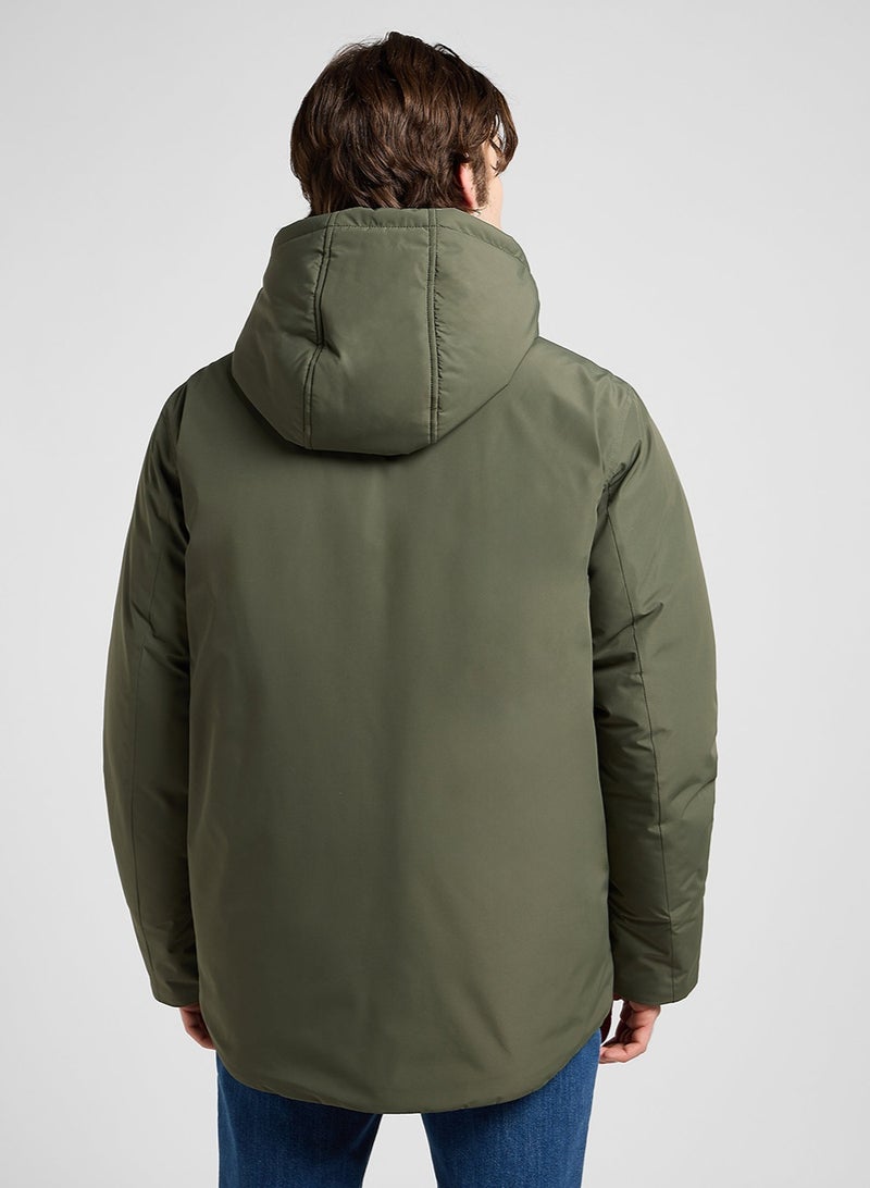 Lee Men’s Hooded Short Puffer Jacket Olive Gray | Regular Fit, Warm Padded Winter Jacket with Hood | Water-Resistant Outerwear for Everyday Wear - Image 4