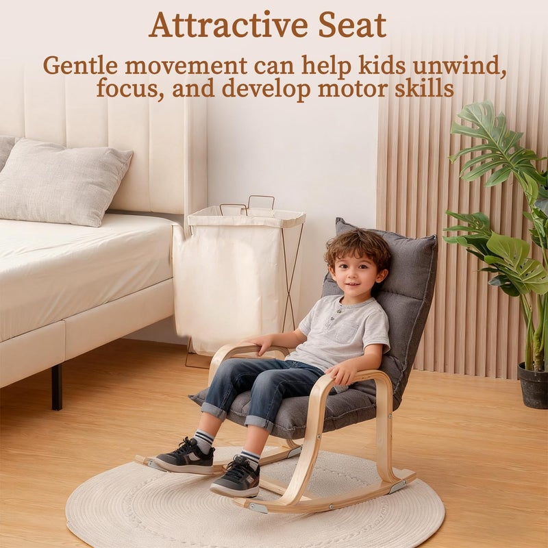 Swegrow Kids' Reclinersï¼ŒRocker and Stationary Options, Sensory Rocking Chair for Kids & Toddlersï¼ŒVersatile Floor Chair with Soft Fabric and Stability for Playroom, Bedroom, or Nursery (Gray) - Image 3
