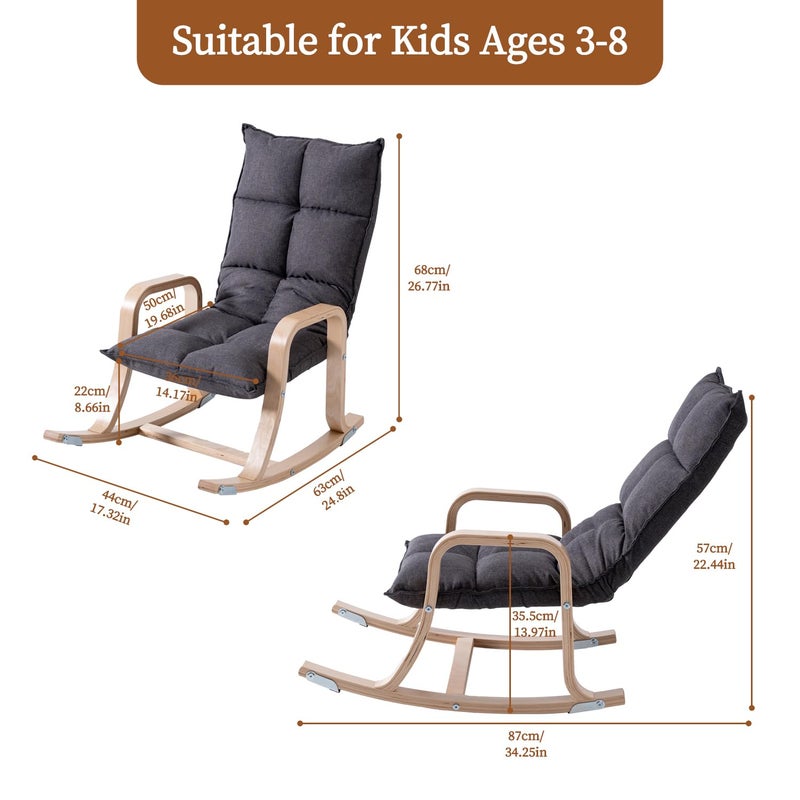 Swegrow Kids' Reclinersï¼ŒRocker and Stationary Options, Sensory Rocking Chair for Kids & Toddlersï¼ŒVersatile Floor Chair with Soft Fabric and Stability for Playroom, Bedroom, or Nursery (Gray) - Image 2