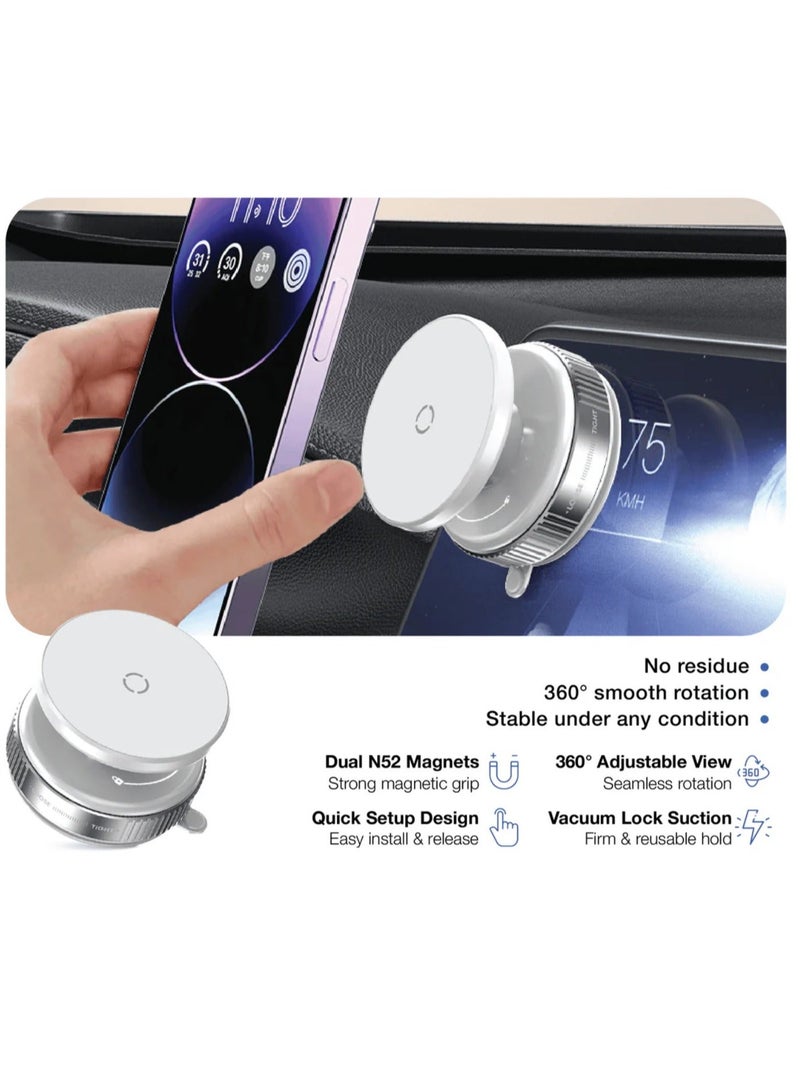 حامل هاتف مغناطيسي – قاعدة دوارة 360 بثبات قوي للسيارة والمكتب والمنزل, بدون لاصق, ابيض - Image 3