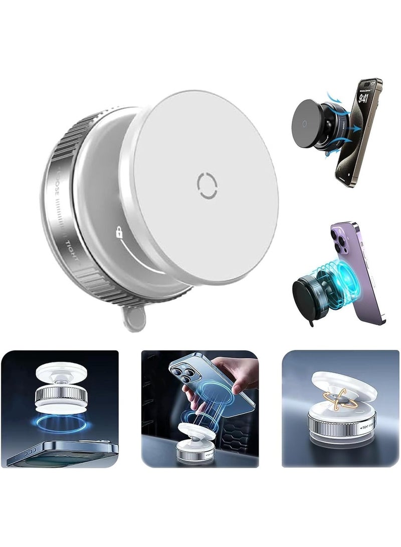 حامل هاتف مغناطيسي – قاعدة دوارة 360 بثبات قوي للسيارة والمكتب والمنزل, بدون لاصق, ابيض - Image 1