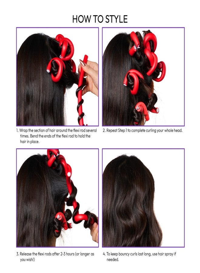 Red by Kiss Flexi Rods 7", 9/16" Diameter - Heatless Hair Curler for 90S Glamorous Bouncy Curls Beach Waves, No Slips, Sleep Styler (6 PCS x 3 PACKS) - Image 5