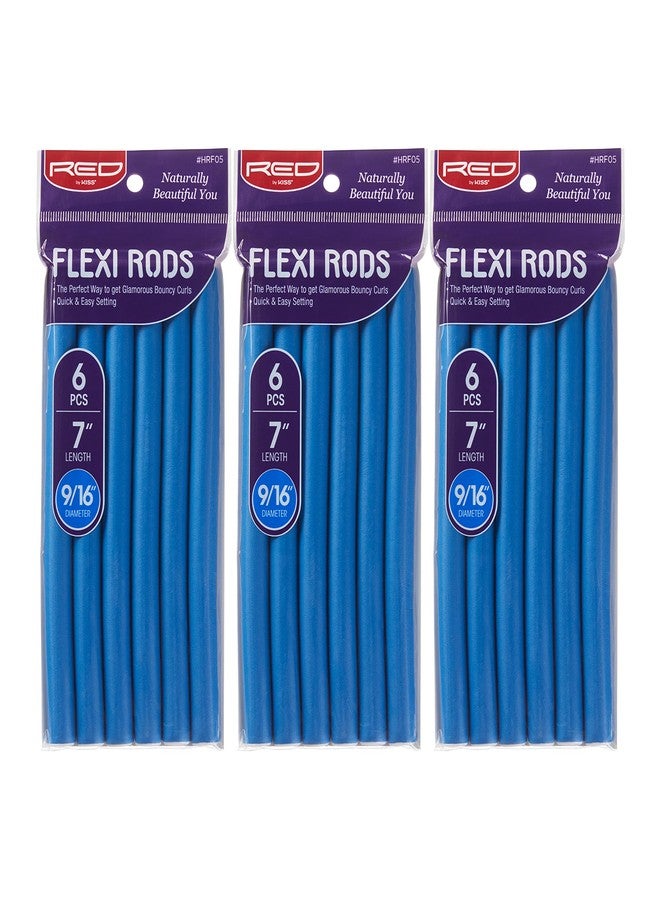 Red by Kiss Flexi Rods 7", 9/16" Diameter - Heatless Hair Curler for 90S Glamorous Bouncy Curls Beach Waves, No Slips, Sleep Styler (6 PCS x 3 PACKS) - Image 1