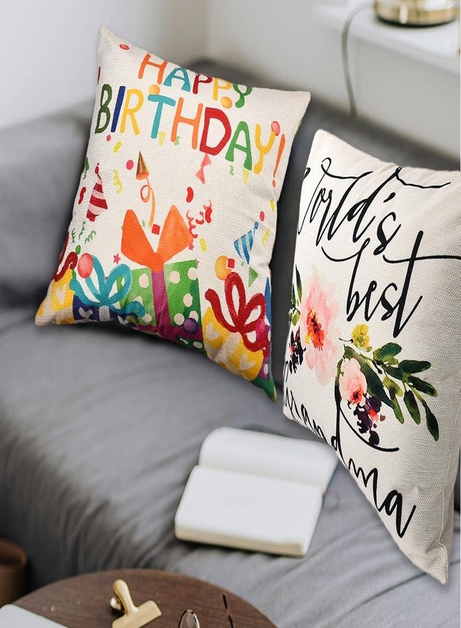 Sisadodo Happy Birthday Throw Pillow Cover for Women Men Birthday Pillowcase for Family Friends Decorative Pillow Cases for Son Daughter Birthday for Mom Dad Pillow Covers Case 18x18 Inches - Image 3