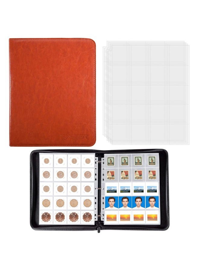 BYSTER Coin Collection Book, 30 Pack 600 Pockets Coin Sleeves, Coin Collection Holder Album, Coin Collection Organizer Storage Box Case (Coin Flips Not Included), Reddish Brown - Image 1