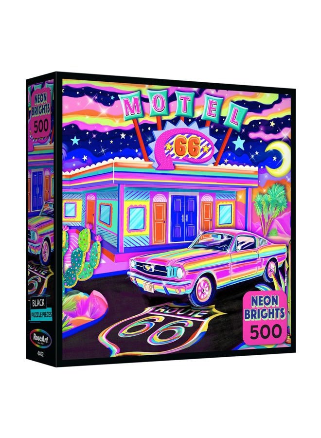 Rose Art RoseArt - Neon Brights - Route 66 Night - 500 Piece Jigsaw Puzzle for Adults, Neon Retro Landscape - Image 1