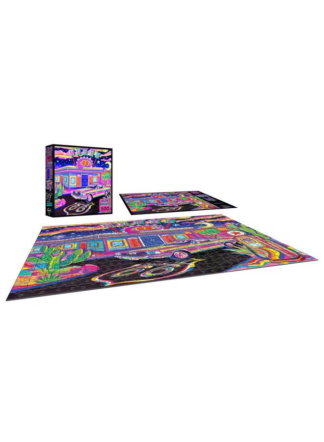 Rose Art RoseArt - Neon Brights - Route 66 Night - 500 Piece Jigsaw Puzzle for Adults, Neon Retro Landscape - Image 3