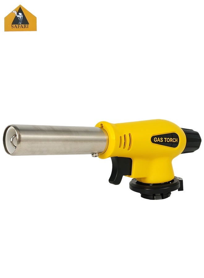 Safari Gas Burner With Lighter Torch Head 1300°C High Temperature Portable Butane Gas Torch Head Auto Ignition Welding Soldering Heating BBQ Camping Kitchen Fire Starter Compatible With Gas Cylinder Model OGT-007 Handheld Heavy Duty Tool Professional X - Image 1