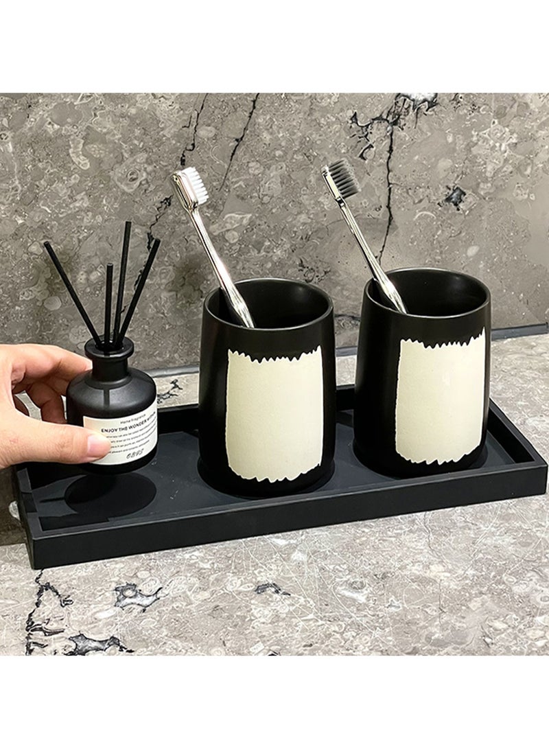 FUKE 3Pcs Bathroom Accessories Set Ceramic - Soap Dispenser,Mouthwash Cups and Tray Modern Countertop Sink Decor(Black) - Image 2
