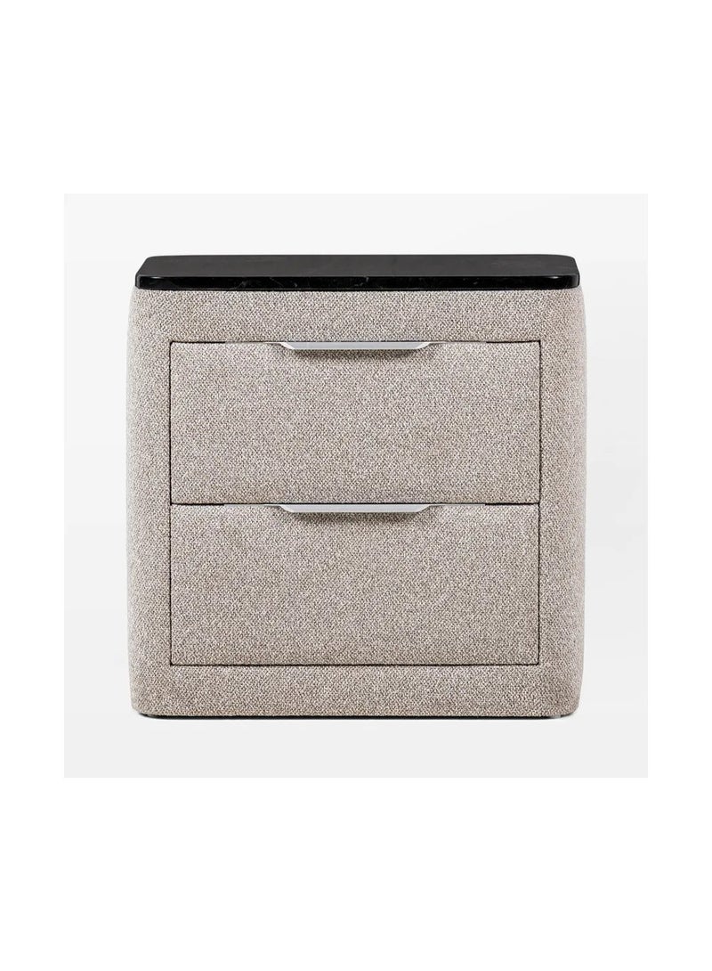 SAPSA BEDDING Nightstand Two Drawer Marble Top MDF with Upholstered Fabric and Silver Handle - Image 1