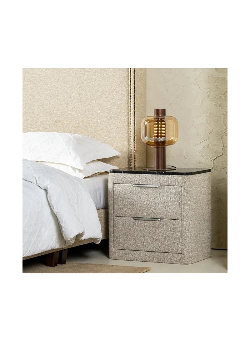 SAPSA BEDDING Nightstand Two Drawer Marble Top MDF with Upholstered Fabric and Silver Handle - Image 2