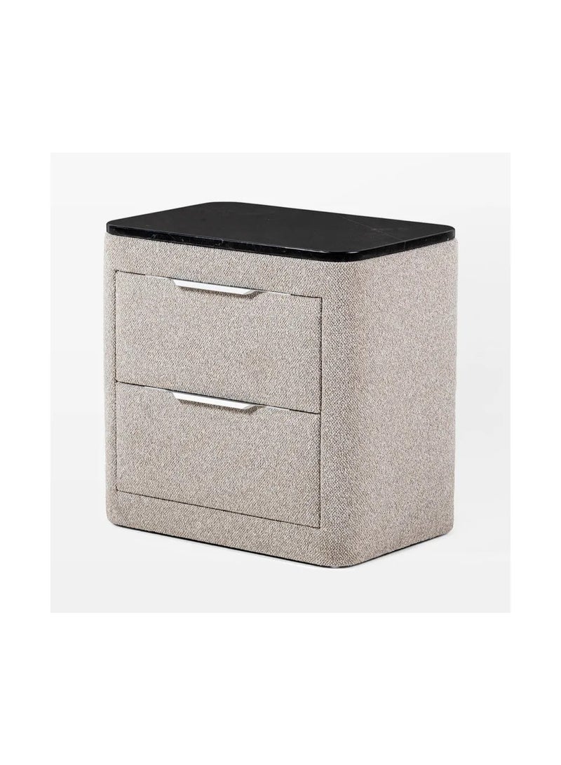 SAPSA BEDDING Nightstand Two Drawer Marble Top MDF with Upholstered Fabric and Silver Handle - Image 3