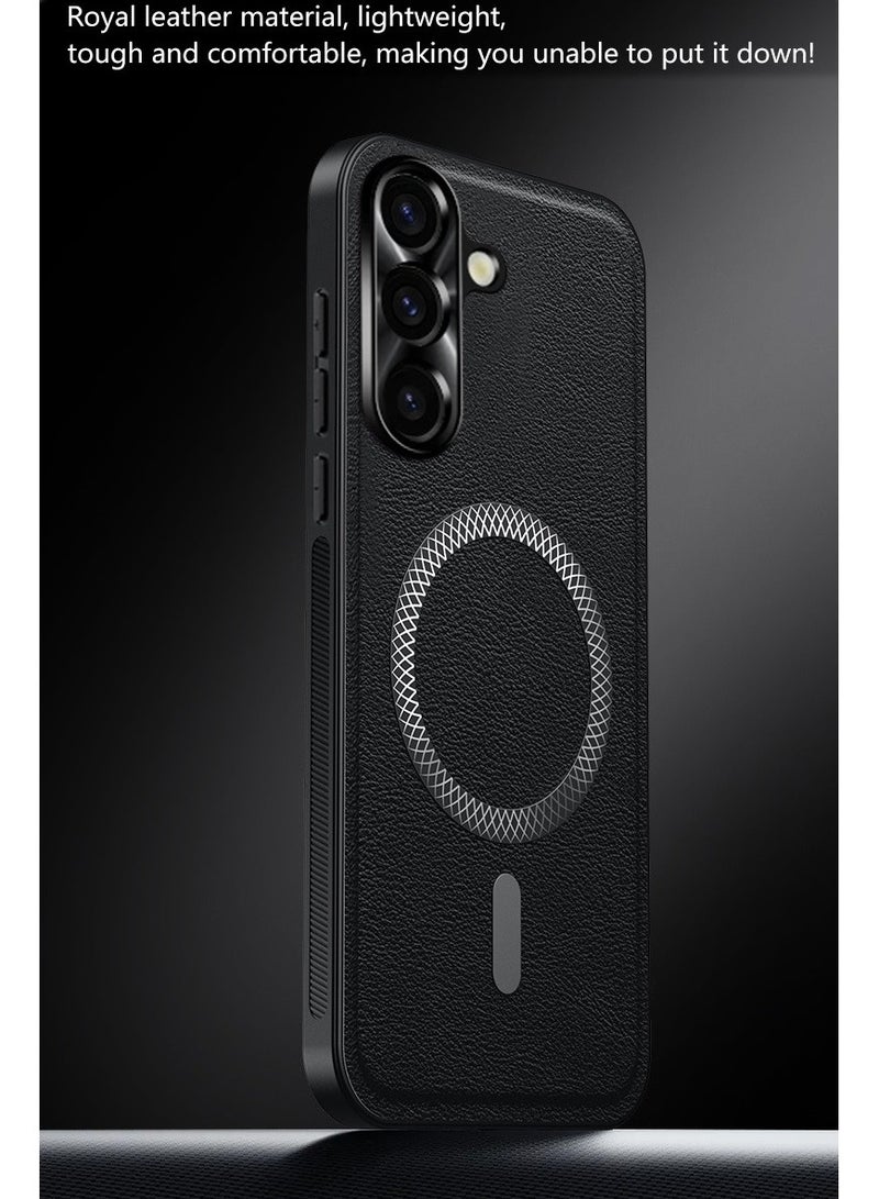 ICARLUS Textured leather protective case for Samsung Galaxy A56 with wireless charging Black - Image 2