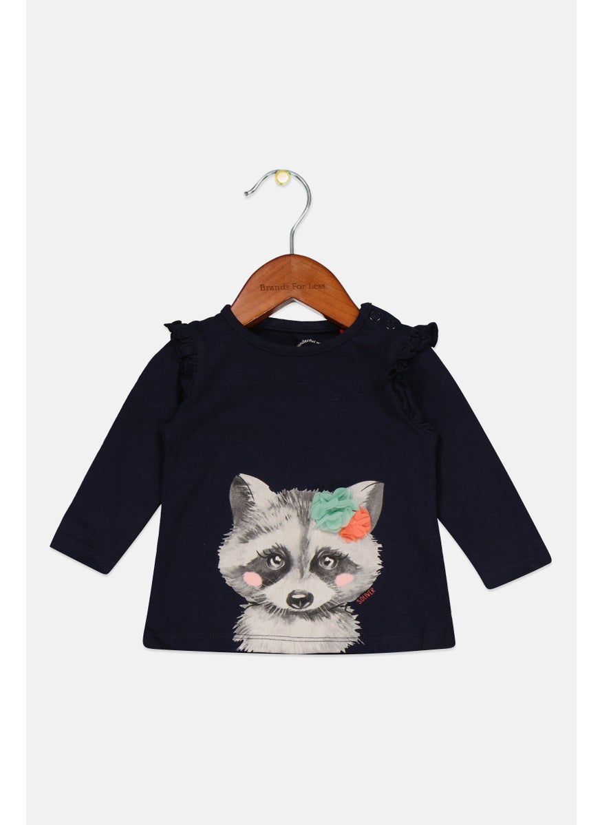 s.Oliver Toddlers Girl Crew Neck Printed Long Sleeve Tops, Navy  - Image 1