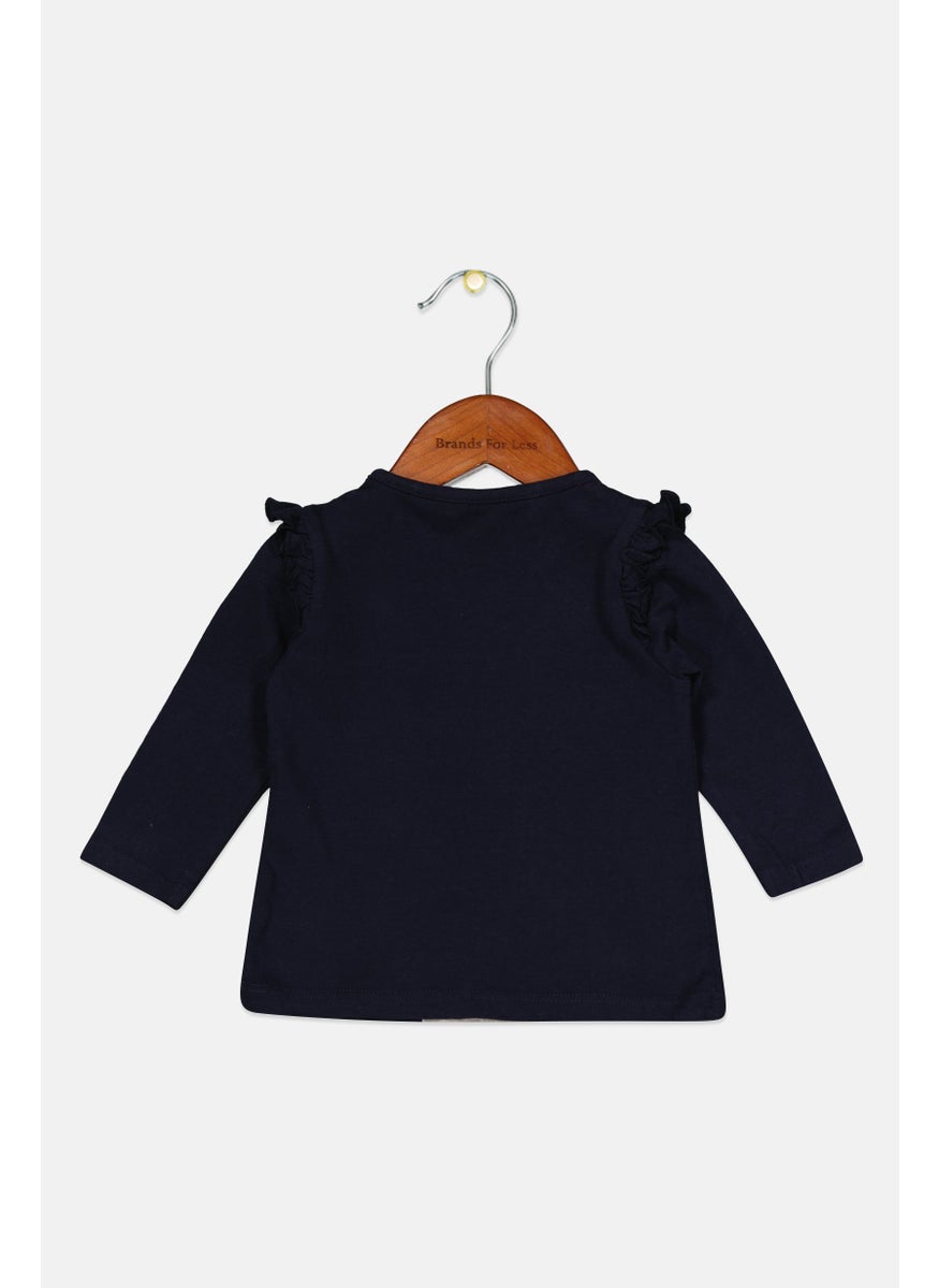 s.Oliver Toddlers Girl Crew Neck Printed Long Sleeve Tops, Navy  - Image 2