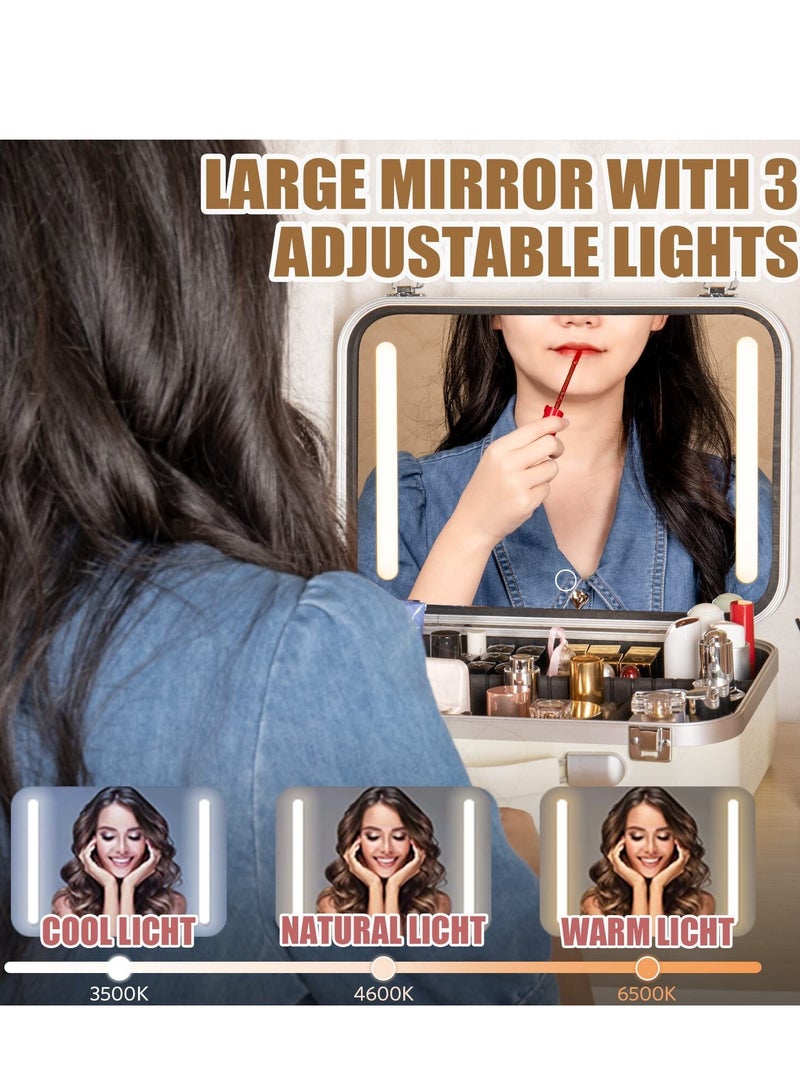 Arabest Makeup Travel Lighted Case with Large LED Light Mirror Coetic Bag Organizer Professional Adjustable Divider Storage, Waterproof Portable Make up Train Box Accessories And Tools Case - Image 3