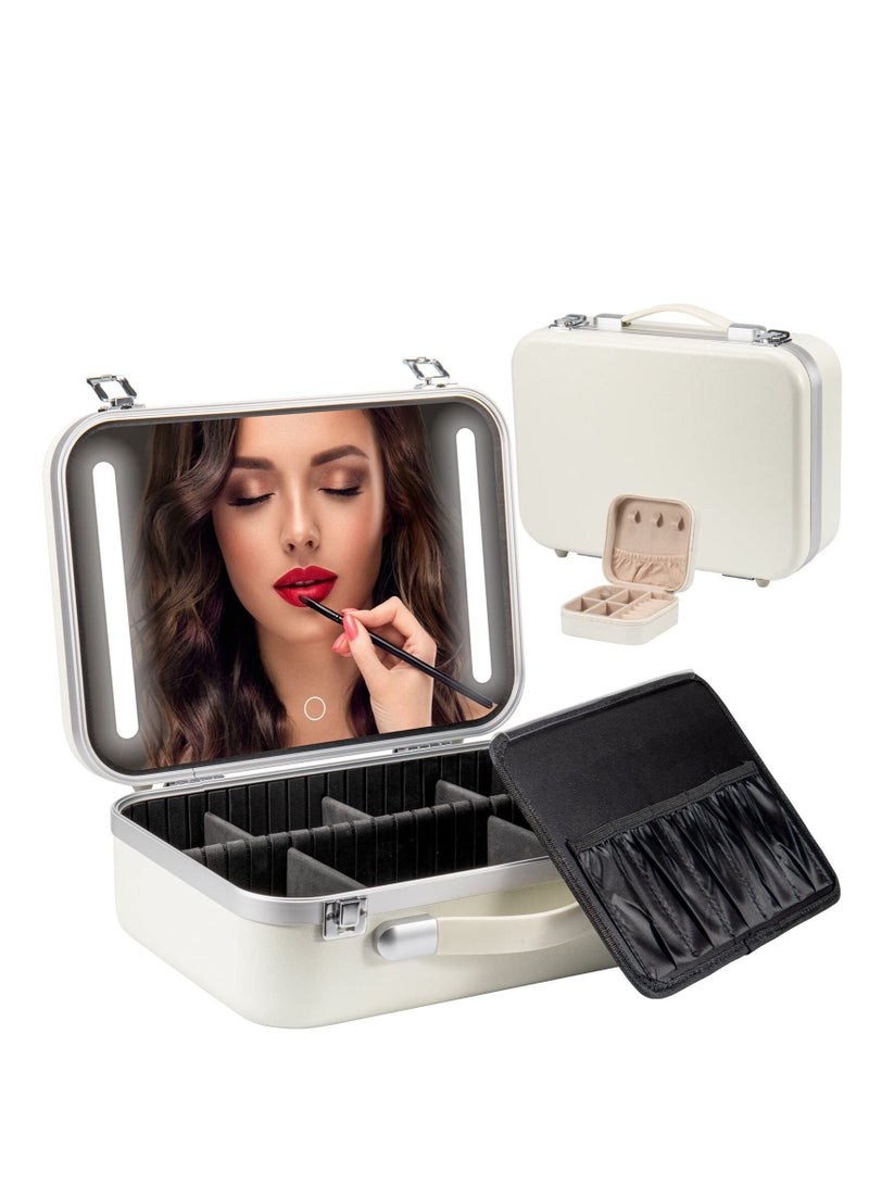 Arabest Makeup Travel Lighted Case with Large LED Light Mirror Coetic Bag Organizer Professional Adjustable Divider Storage, Waterproof Portable Make up Train Box Accessories And Tools Case - Image 1