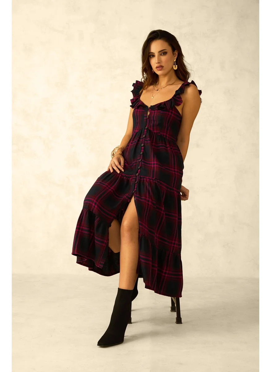فيرجيو Ruffled Plaid Midi Dress