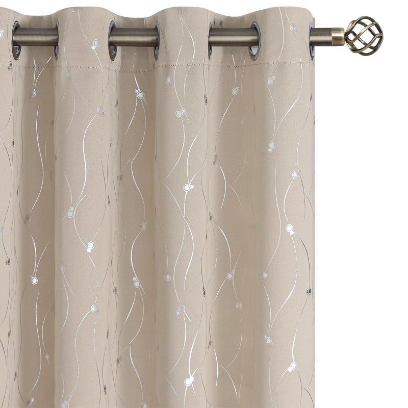 BGment Blackout Curtains 84 Inch Length 2 Panels Set, Grommet Thermal Insulated Blackout Curtains with Wave Line and Dots Printed for Bedroom,Camel, 2 Panels, Each Panel 52 x 84 Inch - Image 1