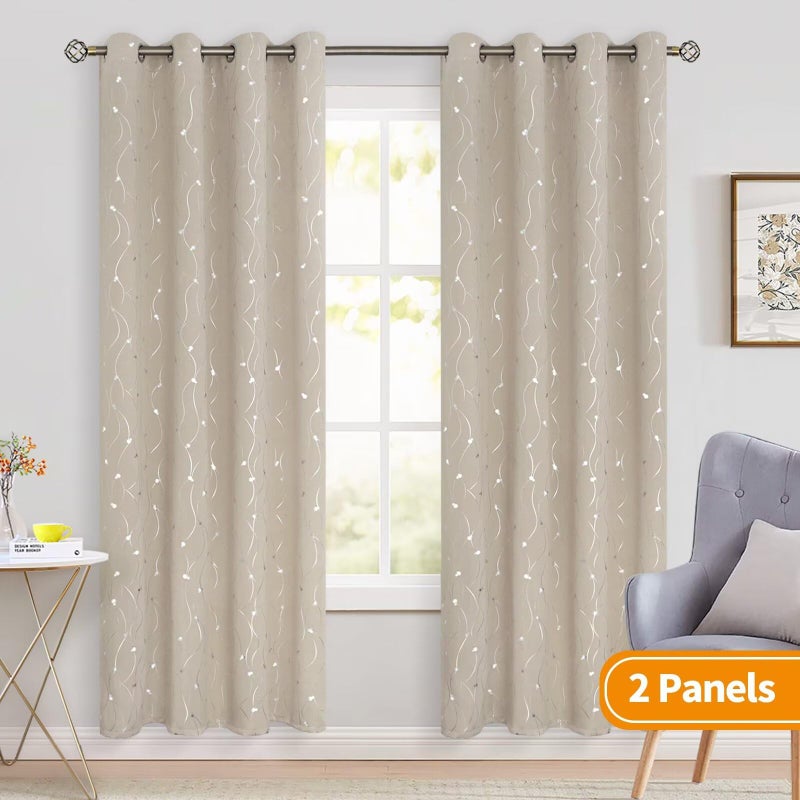 BGment Blackout Curtains 84 Inch Length 2 Panels Set, Grommet Thermal Insulated Blackout Curtains with Wave Line and Dots Printed for Bedroom,Camel, 2 Panels, Each Panel 52 x 84 Inch - Image 2