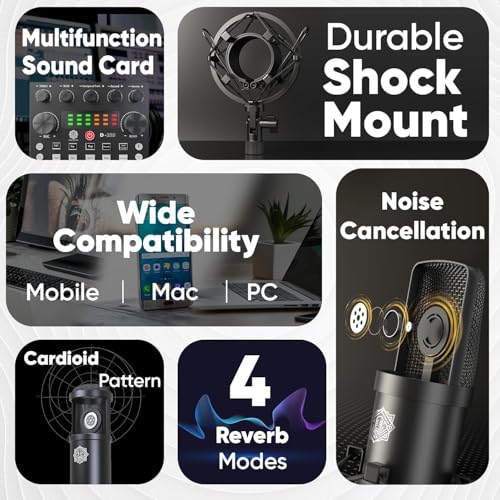 DIGIMORE Condenser Mic for Singing with V8 Sound Card | Condenser Microphone Kit | Voice Changer | Studio Recording Equipments Full Set, Voice Recorder Mic, Karaoke, Gaming, Podcast & Lecture (D-430) - Image 2