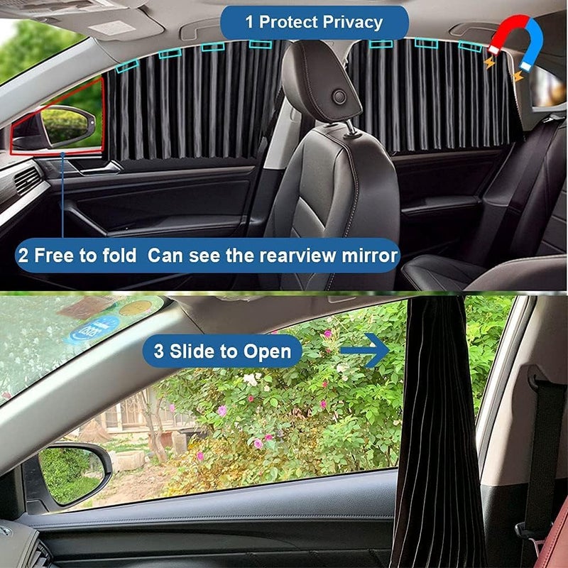 Ovege Car Window Shades 4pcs Window Covers Magnetic Curtain Privacy for Baby, Camping (Black, Front & Back 4pcs) - Image 4