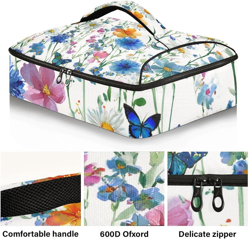 ElliTarr Casserole Carrier Insulated Casserole Dish Carrier Thermal Food Warmer Bag Lasagna Holder Lugger Tote Potluck Containers for Travel Picnic Party Watercolor Cornflower Daisy - Image 2