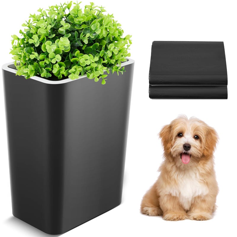 Jingmore Dog Poop Trash Can Outside 396 Gal15 L Plant Styled Dog Waste Trash Can with Lid 50 Waste Bags Outdoor Indoor Poop Container Slim Garbage Bin for Yard Garden Pet Black - Image 2