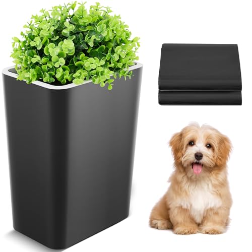 Jingmore Dog Poop Trash Can Outside 396 Gal15 L Plant Styled Dog Waste Trash Can with Lid 50 Waste Bags Outdoor Indoor Poop Container Slim Garbage Bin for Yard Garden Pet Black - Image 1